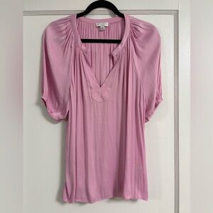 Current Air shirred split-neck short sleeve blouse top Pink Size Medium